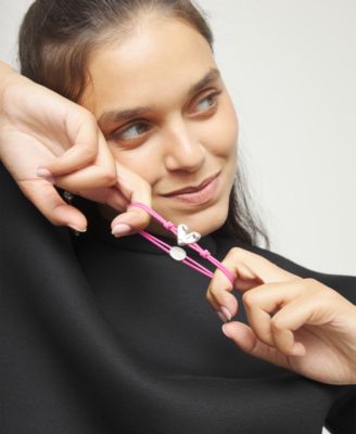 Pink Elastic Thread Sterling Silver Plated Bracelet with Heart