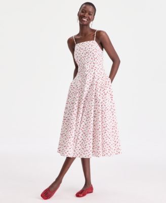 Women's Square-Neck Seamed Fit & Flare Midi Dress