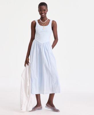 Women's Scoop-Neck Sleeveless Mixed Media Midi Dress