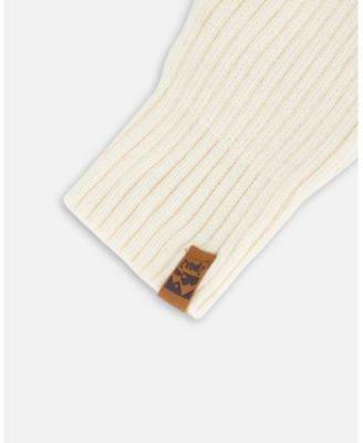 Kids Unisex Ribbed Knit Mittens Off White - Toddler|Child