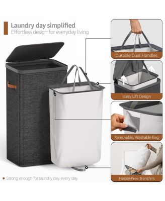 1-Compartment Laundry Basket with Removable Laundry Bag - Durable Organizer for Bathroom, Bedroom, or Laundry Room - Space Saving Design