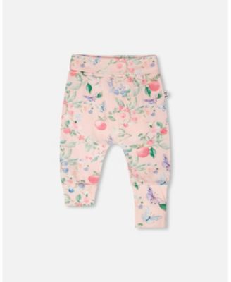 Baby Girls Cotton Jersey Evolutive Pants Pink Printed Berries