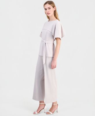 Women's Layered Belted Short-Sleeve Top & Cropped Wide-Leg Pants