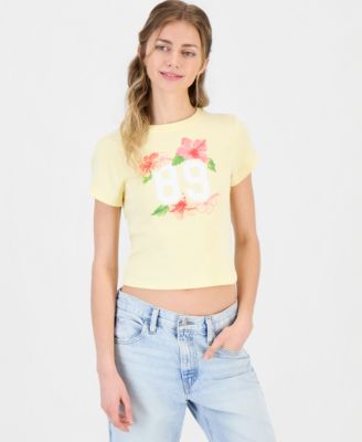 Juniors' 89 Hibiscus Graphic Crewneck Cotton T-Shirt 