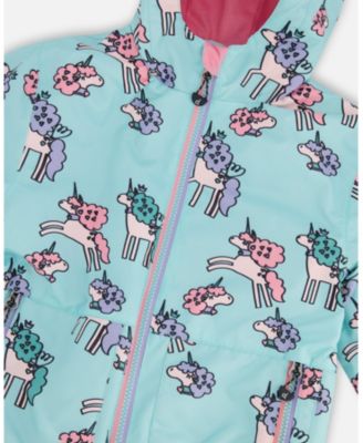 Big Girls 3-in-1 Two-Piece Mid-Season Outerwear Set Blue Unicorn Print