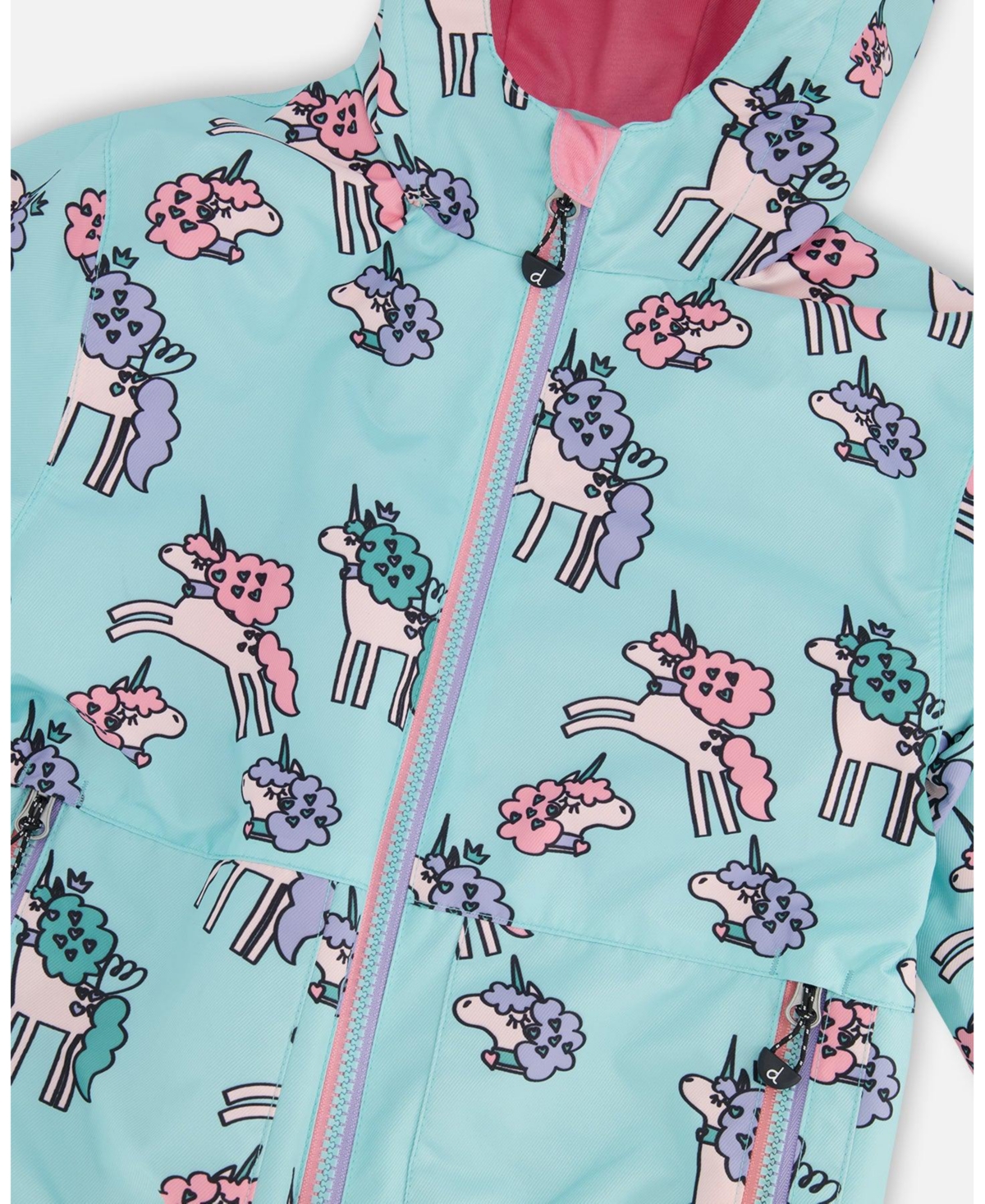 Deux par Big Girls 3-in-1 Two-Piece Mid-Season Outerwear Set Blue Unicorn Print