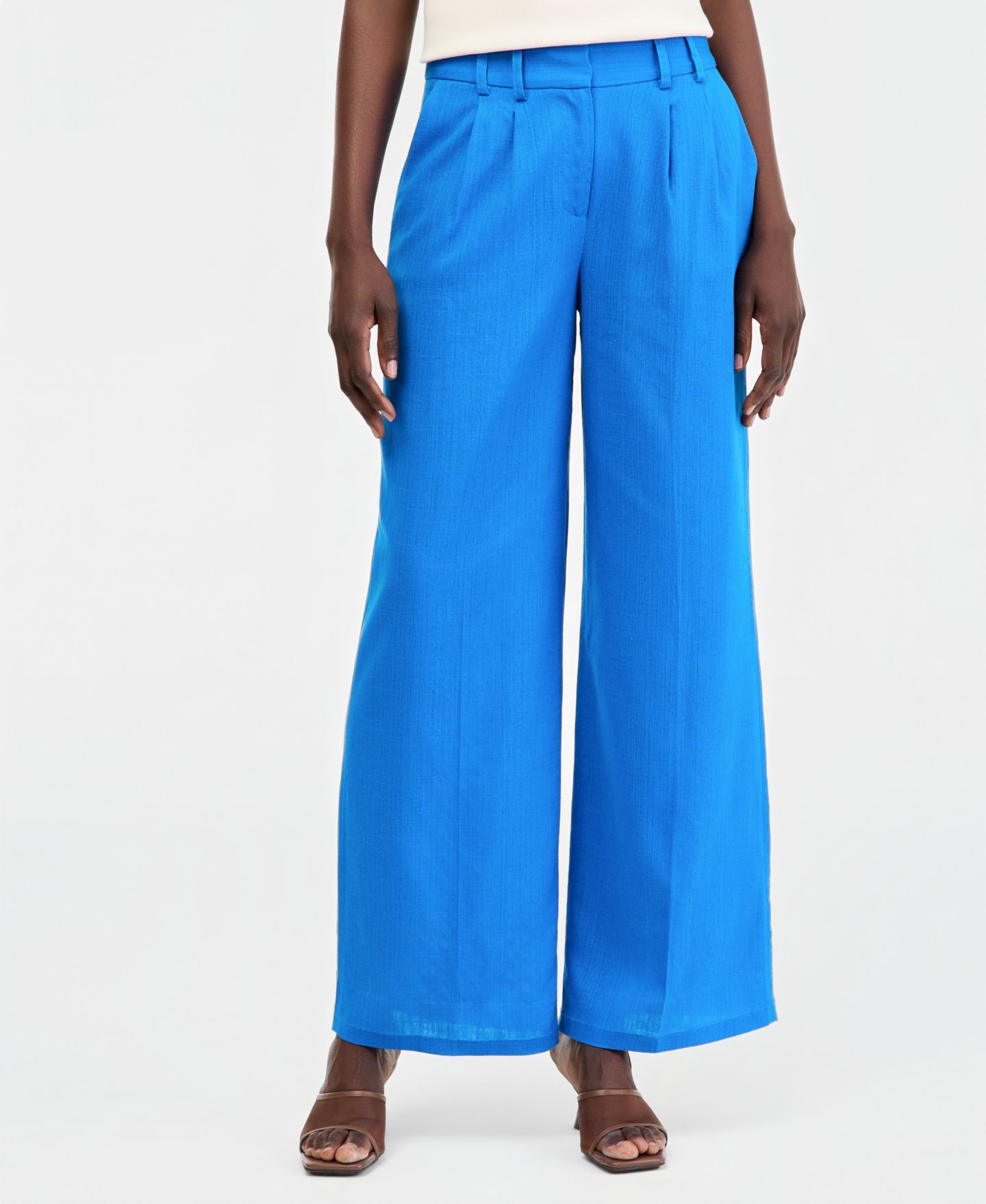 Женские брюки Tahari ASL Petite Mid-Rise Wide-Leg Pleated Trousers, цвет: Синий — фото 2