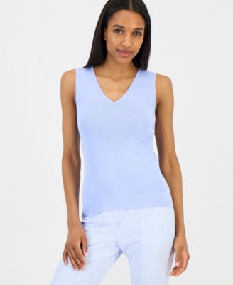 Women's V-Neck Sleeveless Ribbed-Knit Top
