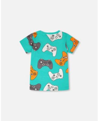 Toddler Boys Cotton Jersey T-Shirt Blue Printed Gamepads - Toddler|Child