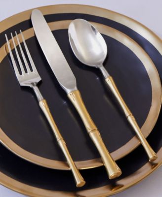 Rattan Mirrored Accented Gold 20-Pc. Flatware Set, Service For 4