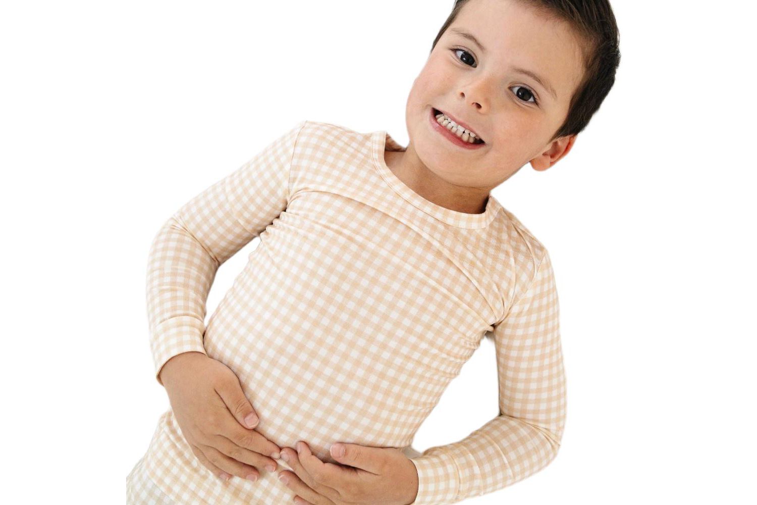 Toddler Boys Sandstone Gingham Pajama Set