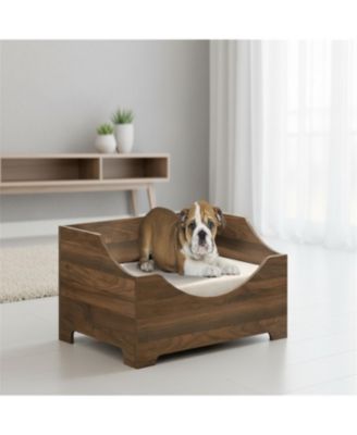36" Pet Bed - Modern Brown Alder Wood Finish with Plush Cushion