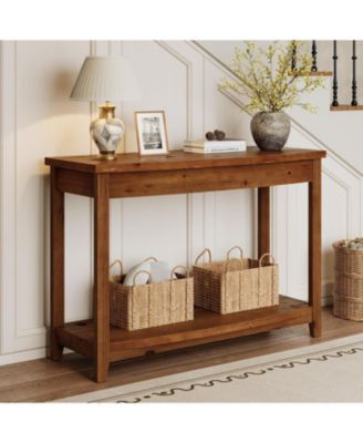 Solid Wood Console Table, 41.3" Farmhouse Entryway Table with Storage Shelf, Vintage