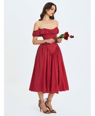Women's Xavy Crimson Off-Shoulder Corset Midi Dress