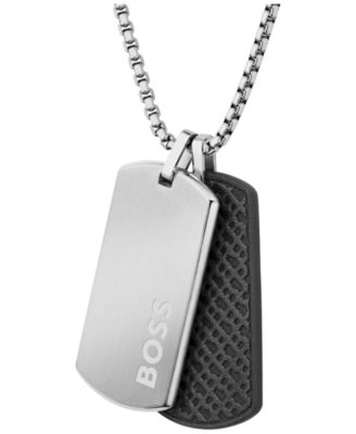 Men Devon Stainless Steel Black Leather Necklace