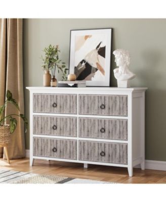 Fluted Dresser for Bedroom with 6 Drawers, 47 Inch Wide Multi-Functional Anti-Tip Storage Cabinet, Round Handle,Wooden Storage Cabinet TV Stand