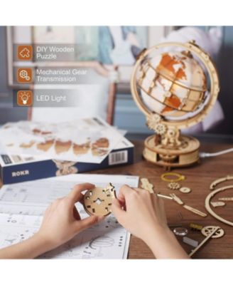 3D Wooden Puzzles for Adults Illuminated Globe with Stand 180pcs 3D Puzzles Built-in LED Model Kit Hobby Gifts for Adults Home Decor