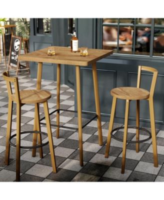 Bar Set, Bar Table and Chairs, 39.4" H Square Bistro Pub Table with 2 Chairs, Bar Height Table with Footrest, Small Cocktail Tables