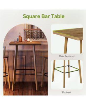 Bar Set, Bar Table and Chairs, 39.4" H Square Bistro Pub Table with 2 Chairs, Bar Height Table with Footrest, Small Cocktail Tables