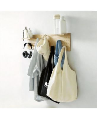 Oak Wood Pegboard Set with Shelves and Hooks for Creative Storage