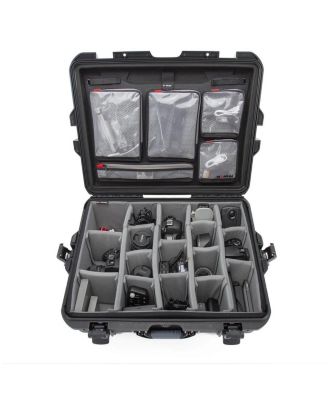 945 Waterproof Hard Case with 5-Pocket Lid Organizer and Padded Divider for Camera, Black