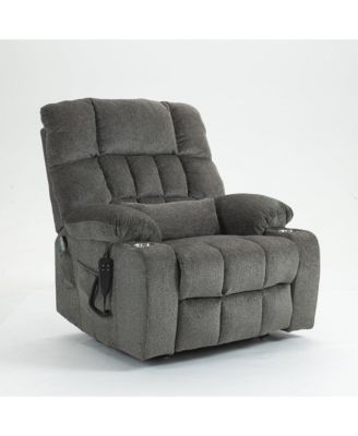 Chenille Lift Recliner with Heat and Massage, 2 Pockets, 2 Cup Holder, 2 Remote, OKIN Motor, Dark Grey