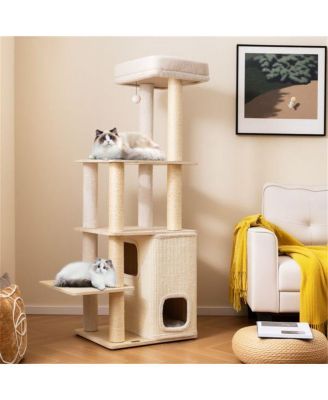 Heavy-Duty Luxury Cat Tree, 63-Inch Tall Tower with 2-Story Bamboo Condo & 5 Sisal Posts, 44 lbs Per Level Capacity for Large Cats