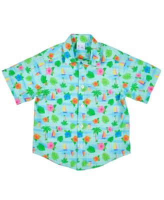 Toddler Boy Printed Linen Look Camp Shirt