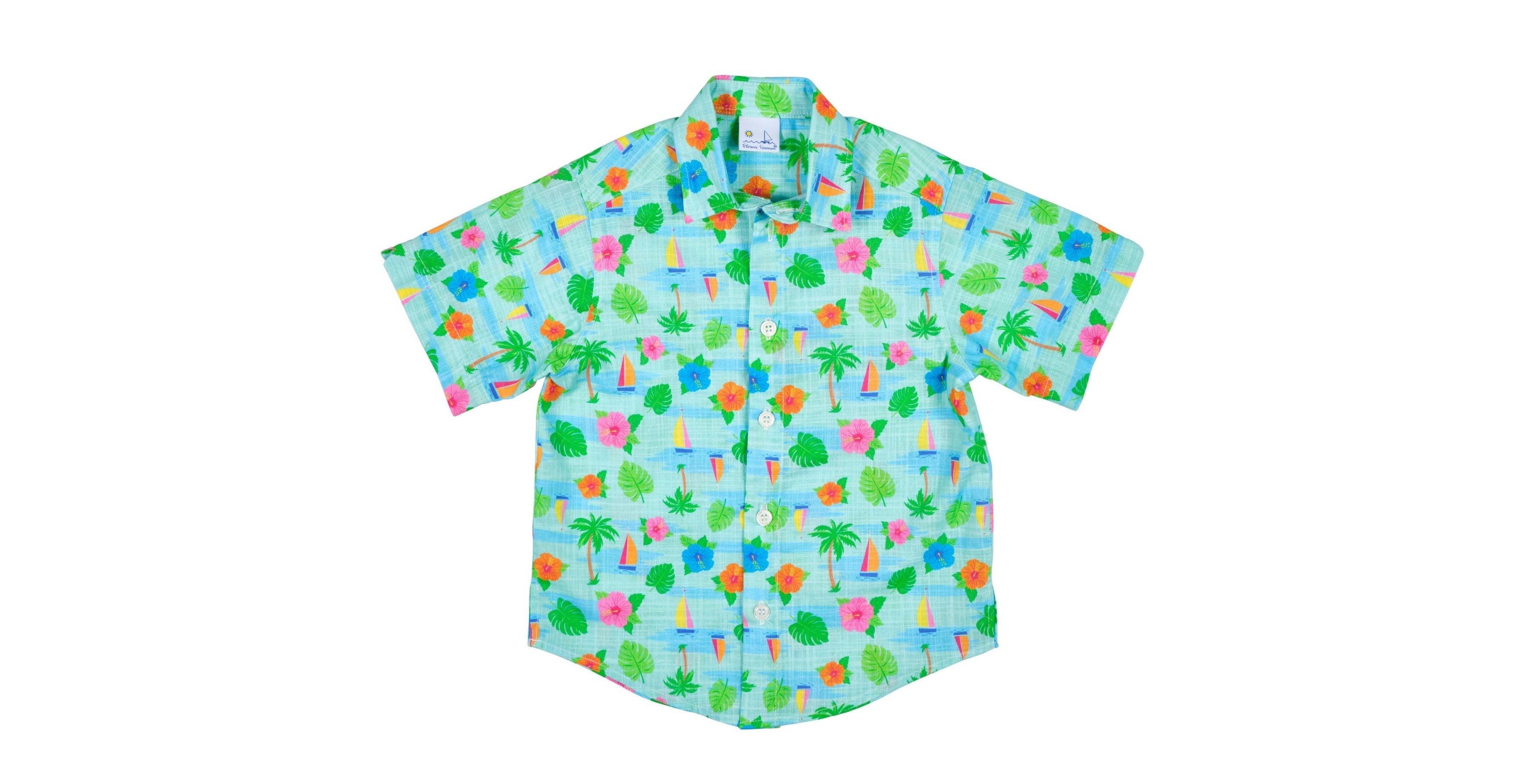 Florence Eiseman Toddler Boy Printed Linen Look Camp Shirt