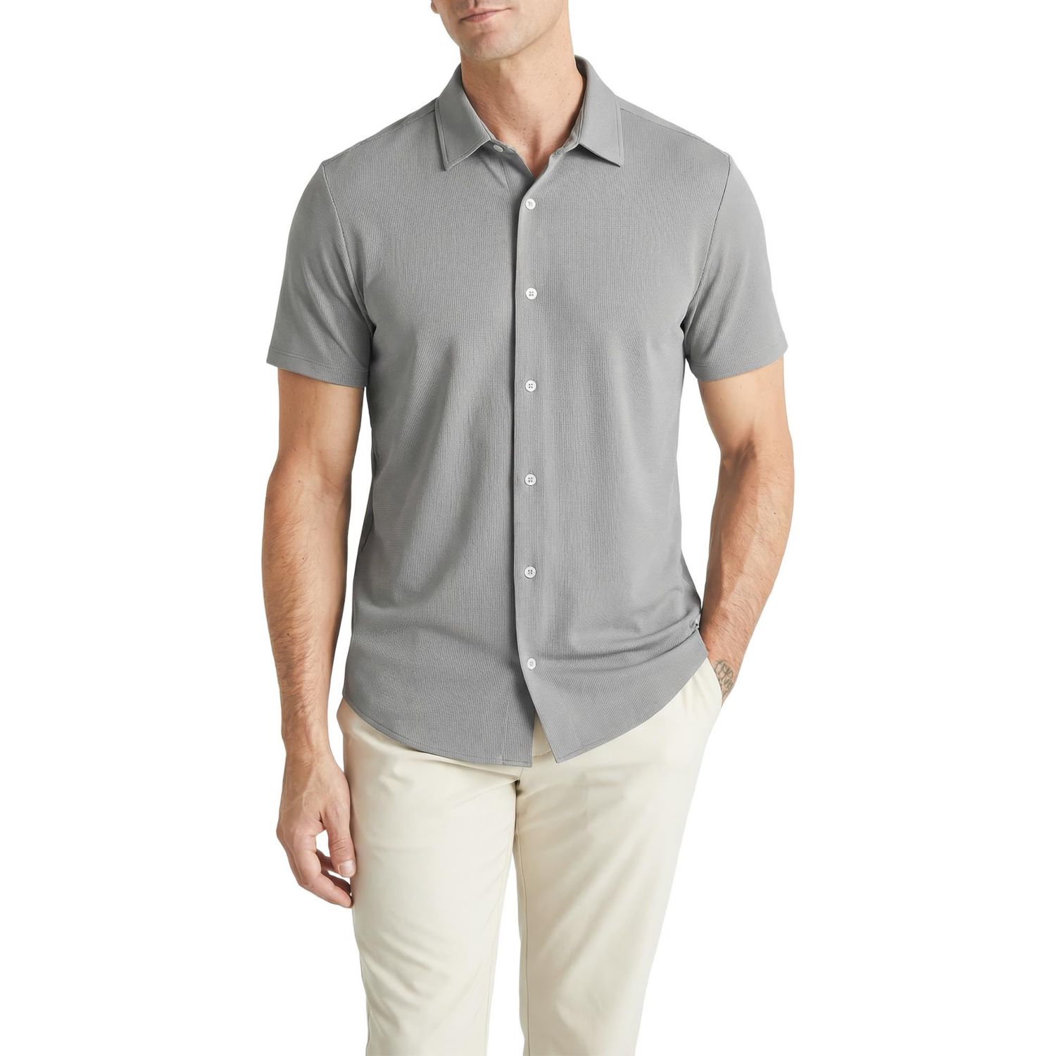 Men's Office-Leisure Collection Button Front Seamless Short Sleeve Shirt
