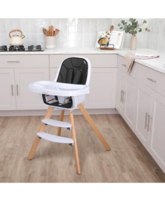 Kids Zoodle 3-in-1 High Chair, Black – Convertible wooden chair with removable tray, padded seat, adjustable footrest & 5-point harness