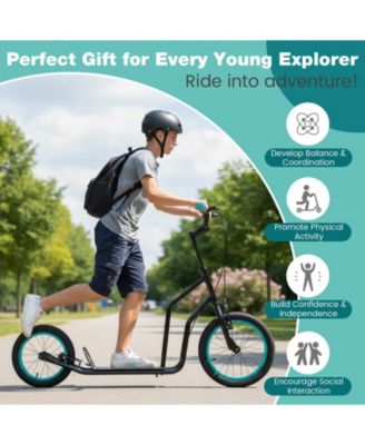 Youth Scooter with Adjustable Handlebar and 16/14-Inch Inflatable Wheels for Age 8+ Years