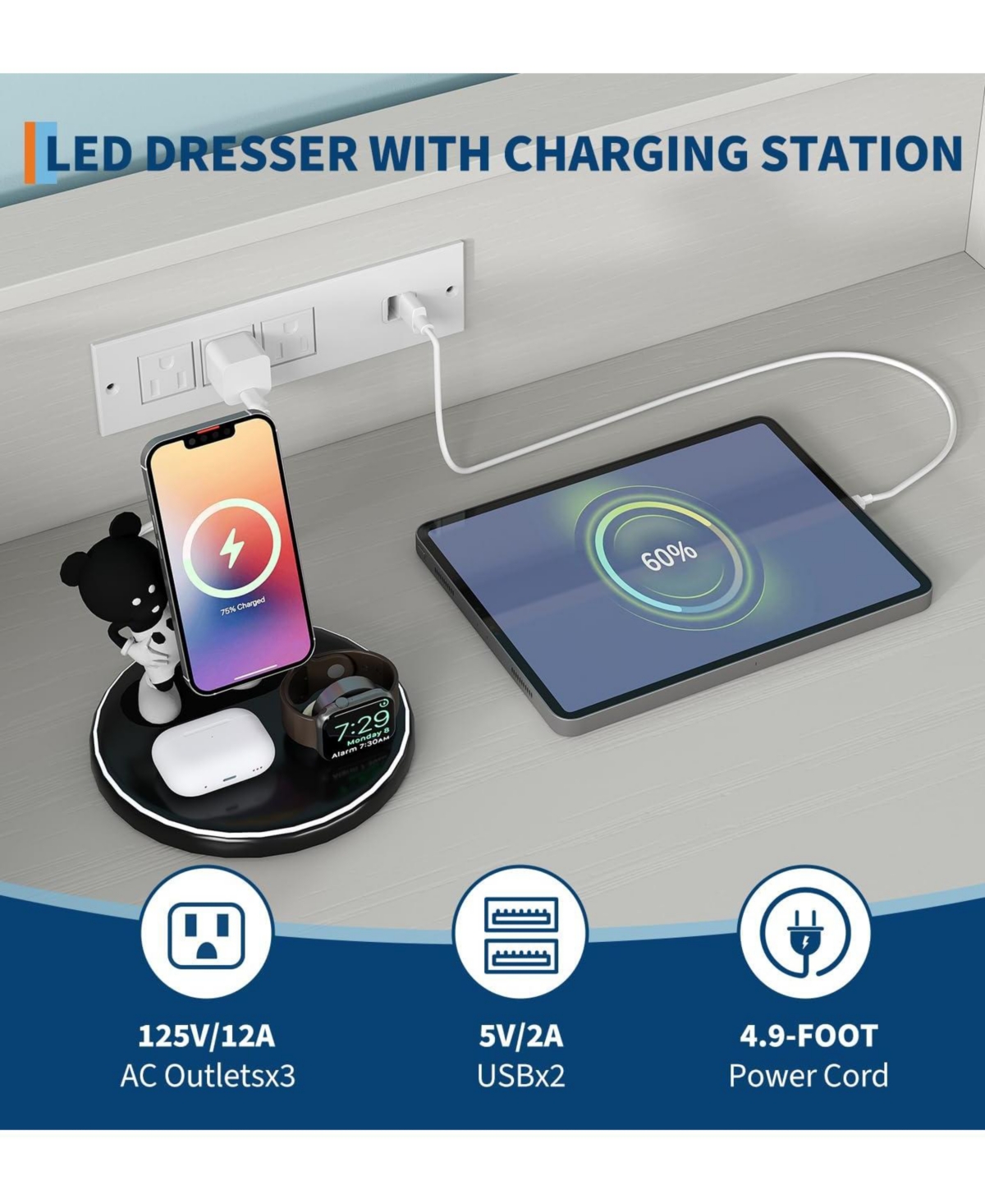 gaomon Towallmark 4-Drawer Dresser with App-Controlled Rgb Lights & Charging Station, Large Capacity Modern for Bedroom, Living Room