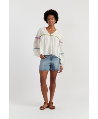 Women's Cotton Rainbow Scallop Blouse