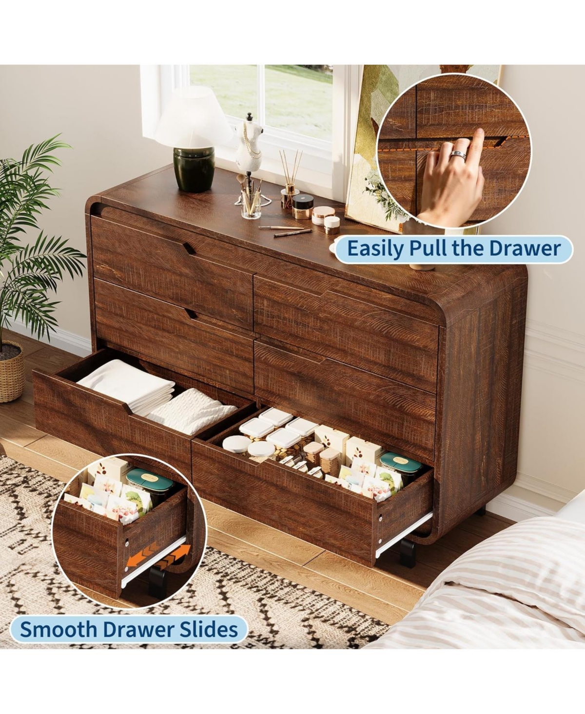 gaomon Dresser for Bedroom with 5 Drawers,Chest of Drawers with Large Wood Storage Dresser, Tv Stand for Bedroom, Nursery, Living Room, Hallway