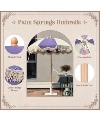 6Ft Adjustable Vintage Floral Fringe Umbrella w/ Deck Holder Carry Bag
