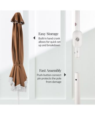 9ft Fringe Market Umbrella – Boho Patio Sunshade w/ Tilt, UPF50+, Steel Pole for Table, Pool, Deck