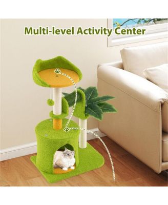 High-Weight Capacity Cat Tree (22LBS), Tropical Palm Tree Design with Built-In Self-Groomer & Scratching Posts