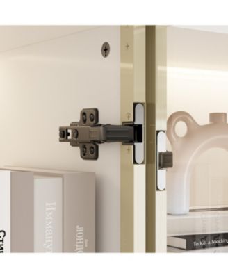 Display Cabinet with 2 Glass Doors and Lights, 4-Tier Storage Shelves and 2 Drawers