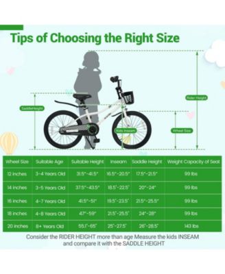 20 Inch Kids Bike Adjustable with Kickstand and Storage Basket for Aged 8