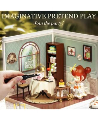 Miniature House Kit DIY Plastic House Building Toy Set with LED Tiny Store Making Kit Model Craft Hobby Unique Gift Sweet Sips Tea