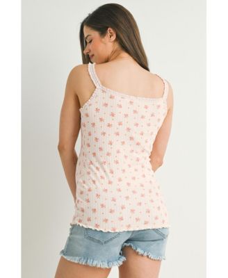 Maternity Ribbed Floral Lace Trim Cami Tank Top