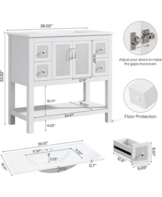 36" Bathroom Vanity with Sink, Modern Freestanding Vanity with Ceramic Porcelain Basin, 2-Door Storage Cabinet & Open Shelf