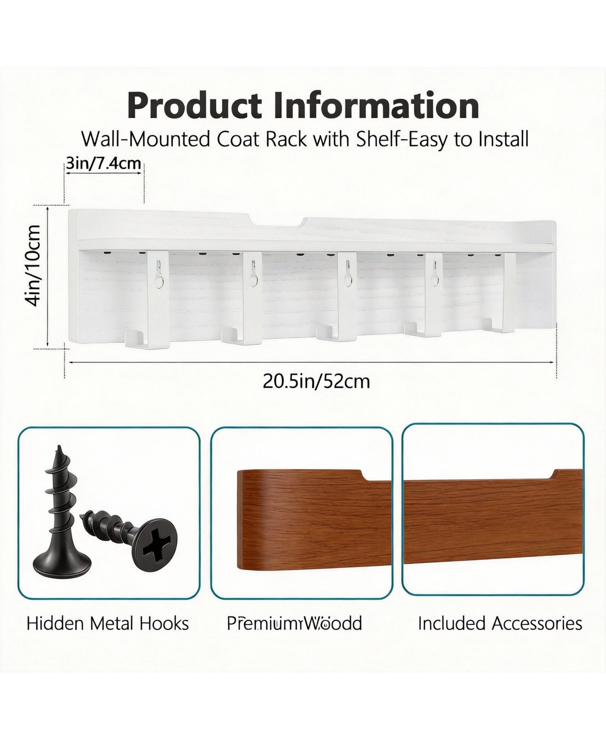 Yigii Wood Wall Shelf with Hidden Hooks for Entryway, Bathroom, Kitchen