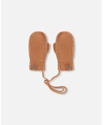 Baby Unisex Knit Mittens with Cord Brown