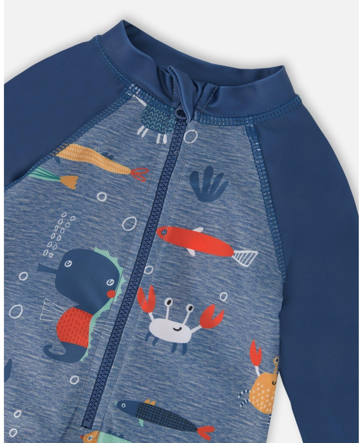 Deux par Deux Baby Boys One-Piece Long Sleeve Rashguard Blue Printed Marine Animals