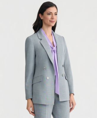 Women's Plaid Faux-Double-Breasted  Notch-Collar Jacket