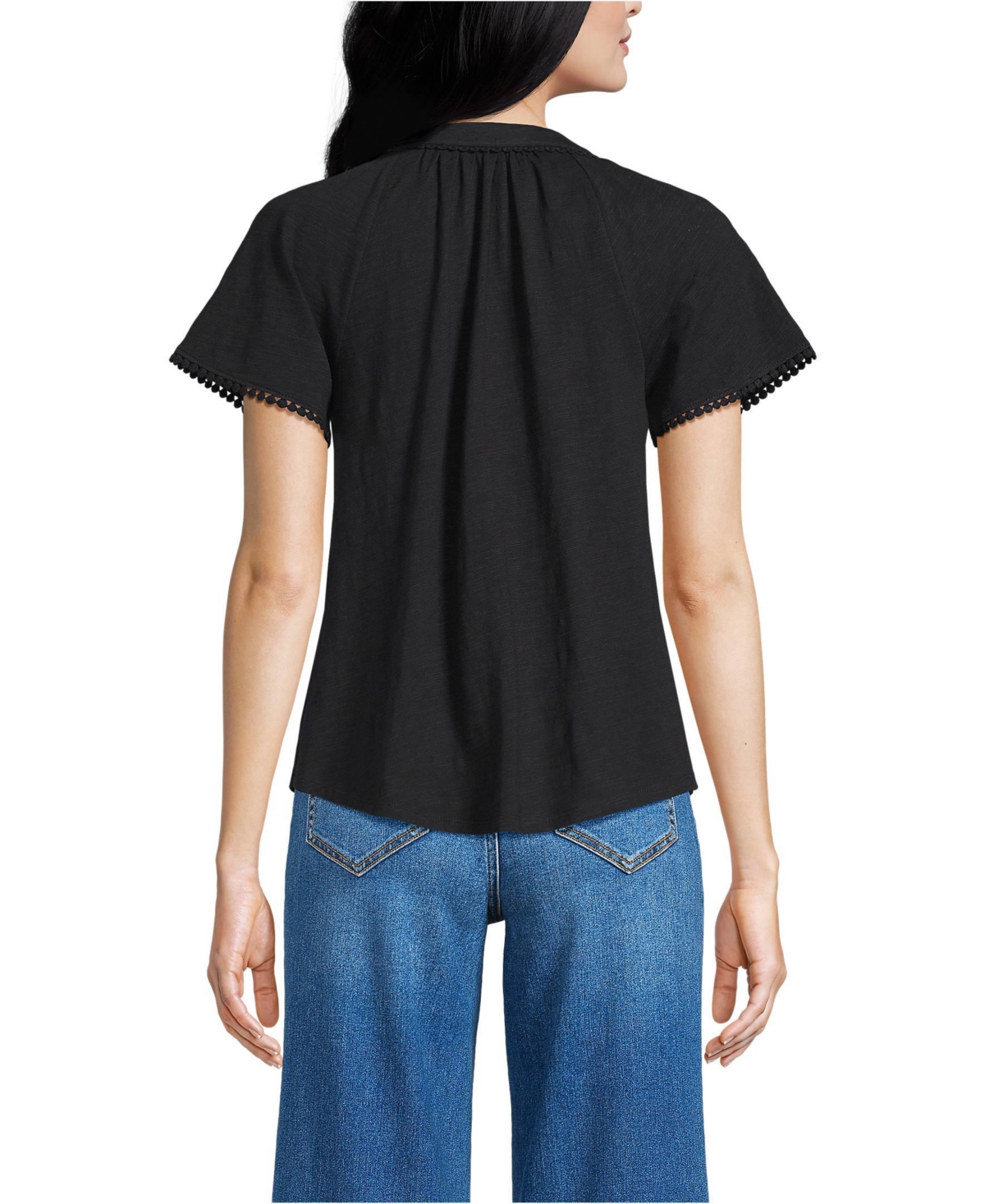 Lands' End Women's Slub Short Sleeve Notch Neck Top