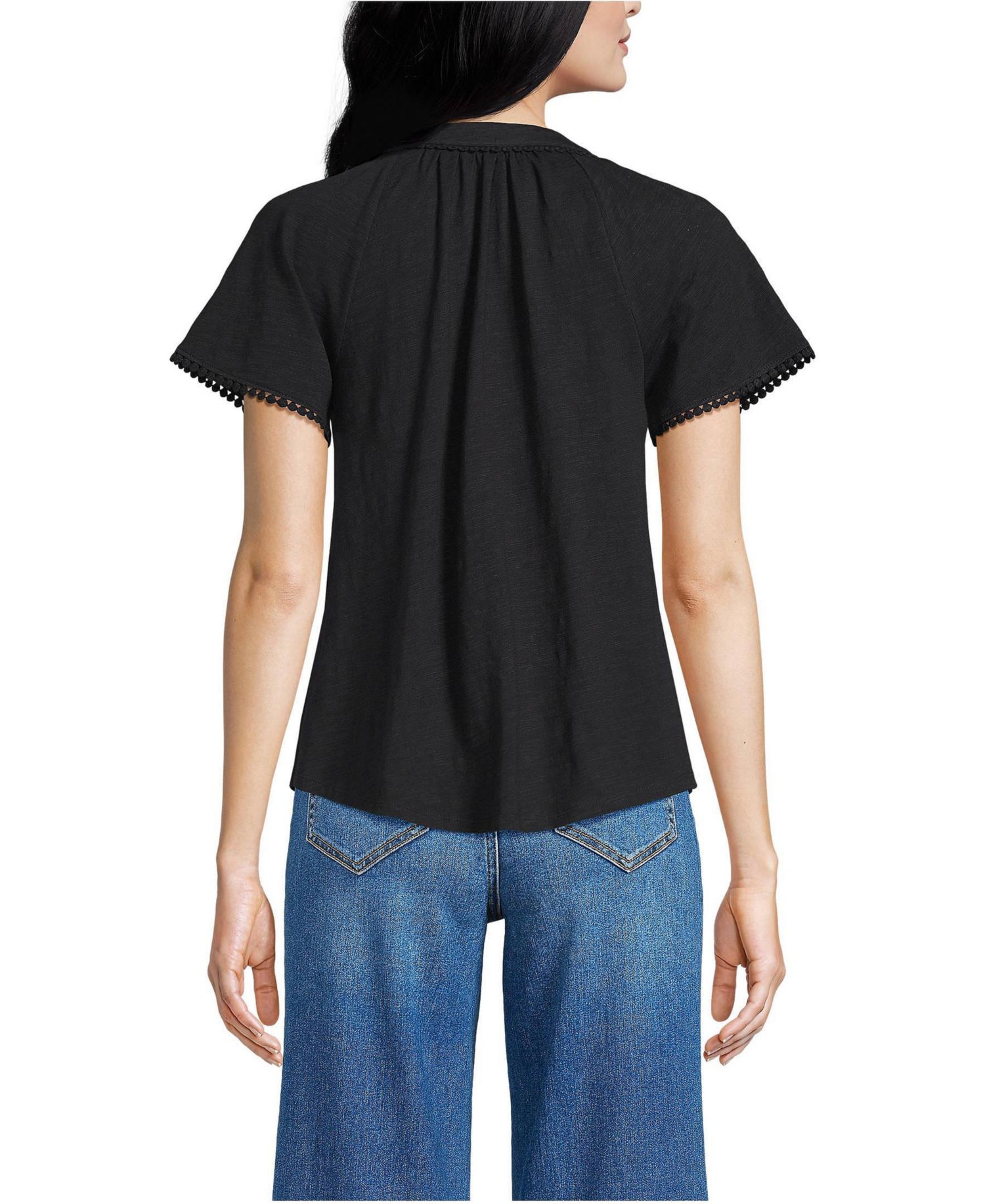 Women's Slub Short Sleeve Notch Neck Top