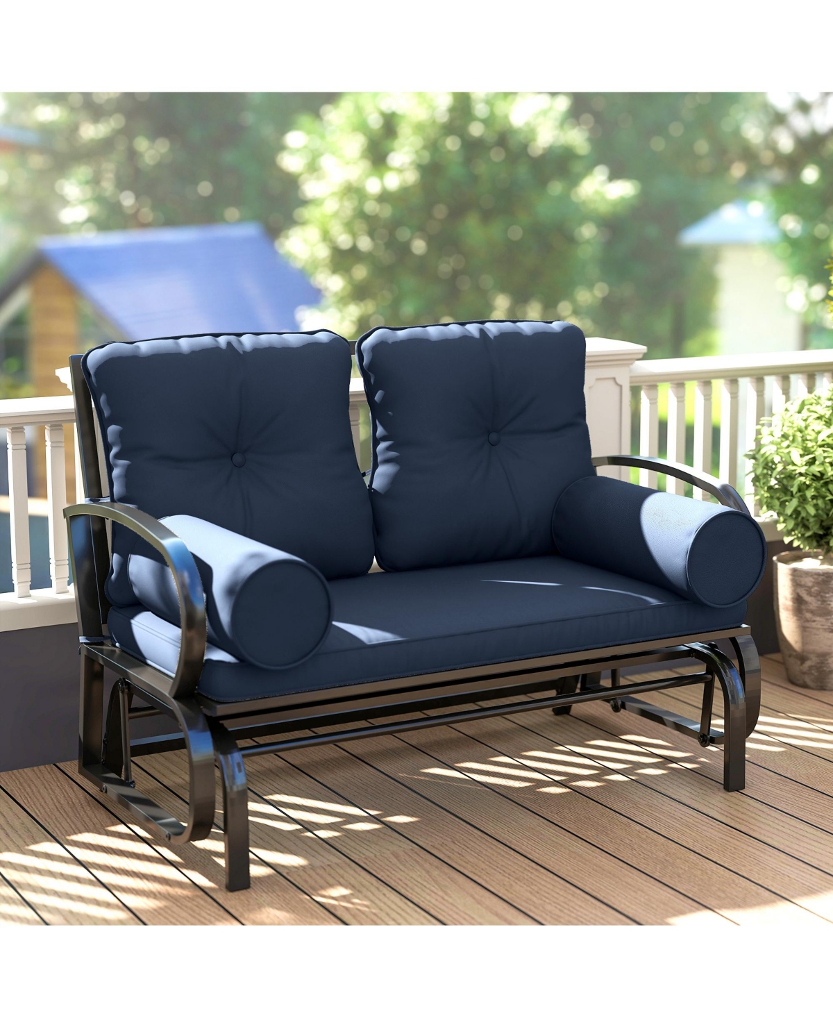 Outsunny Outdoor Rocking Loveseat, Patio Glider Bench, Cushions, Pillows,